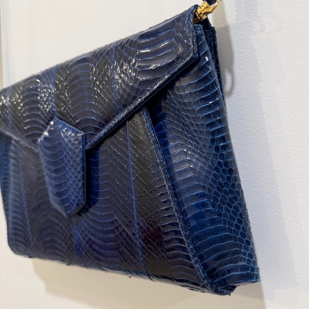 Fab Vtg J. Renee Electric Blue Snakeskin Shoulder Clutch Bag - Picture 4 of 15
